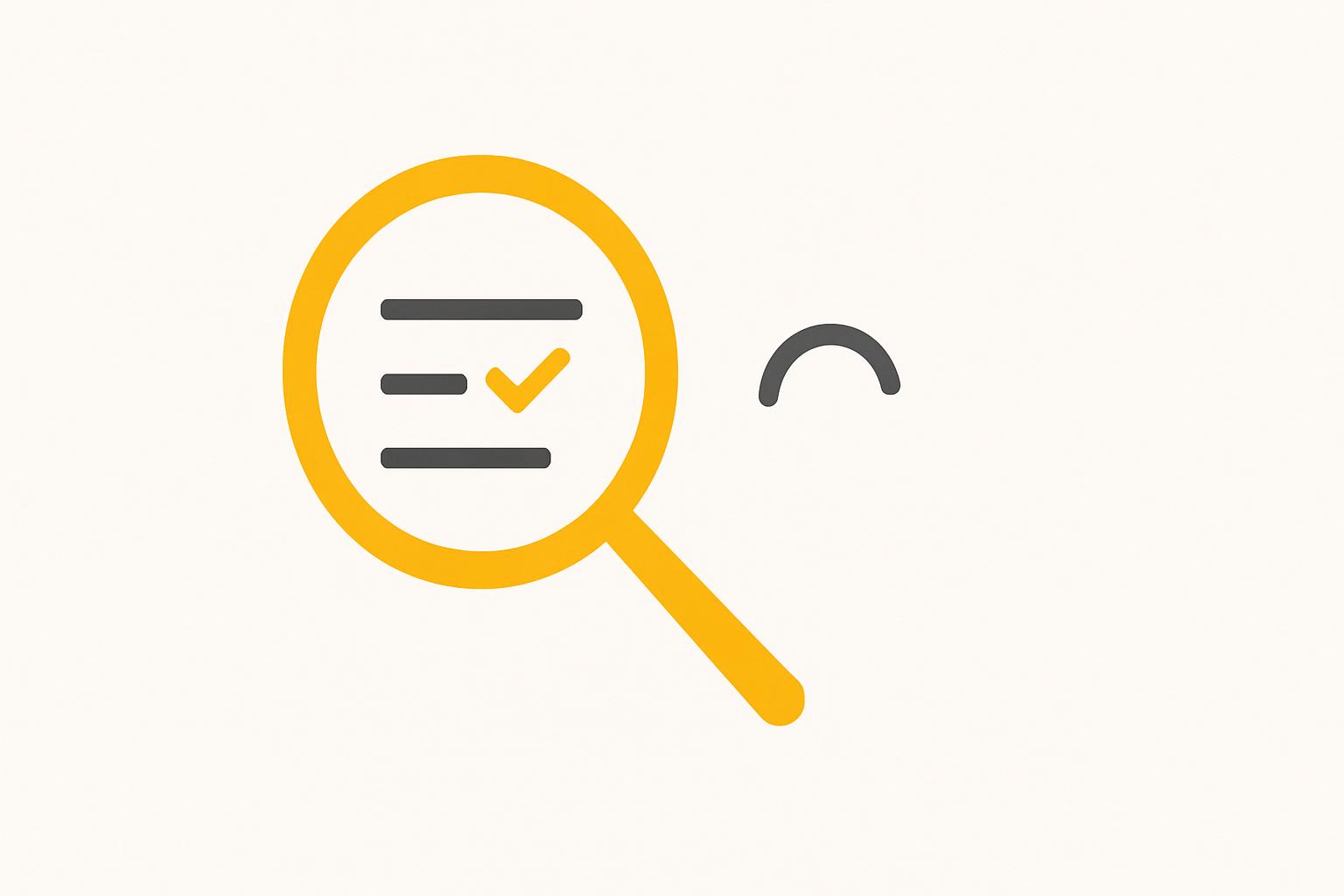 Yellow magnifying glass over three claim lines with an Anthropic glyph, minimalist white-and-amber PromptAttic hero.