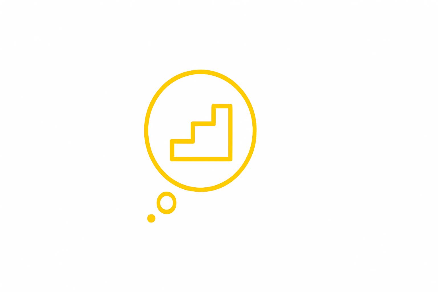 Minimalist yellow thought-bubble glyph with step blocks on white, PromptAttic hero for Claude extended thinking