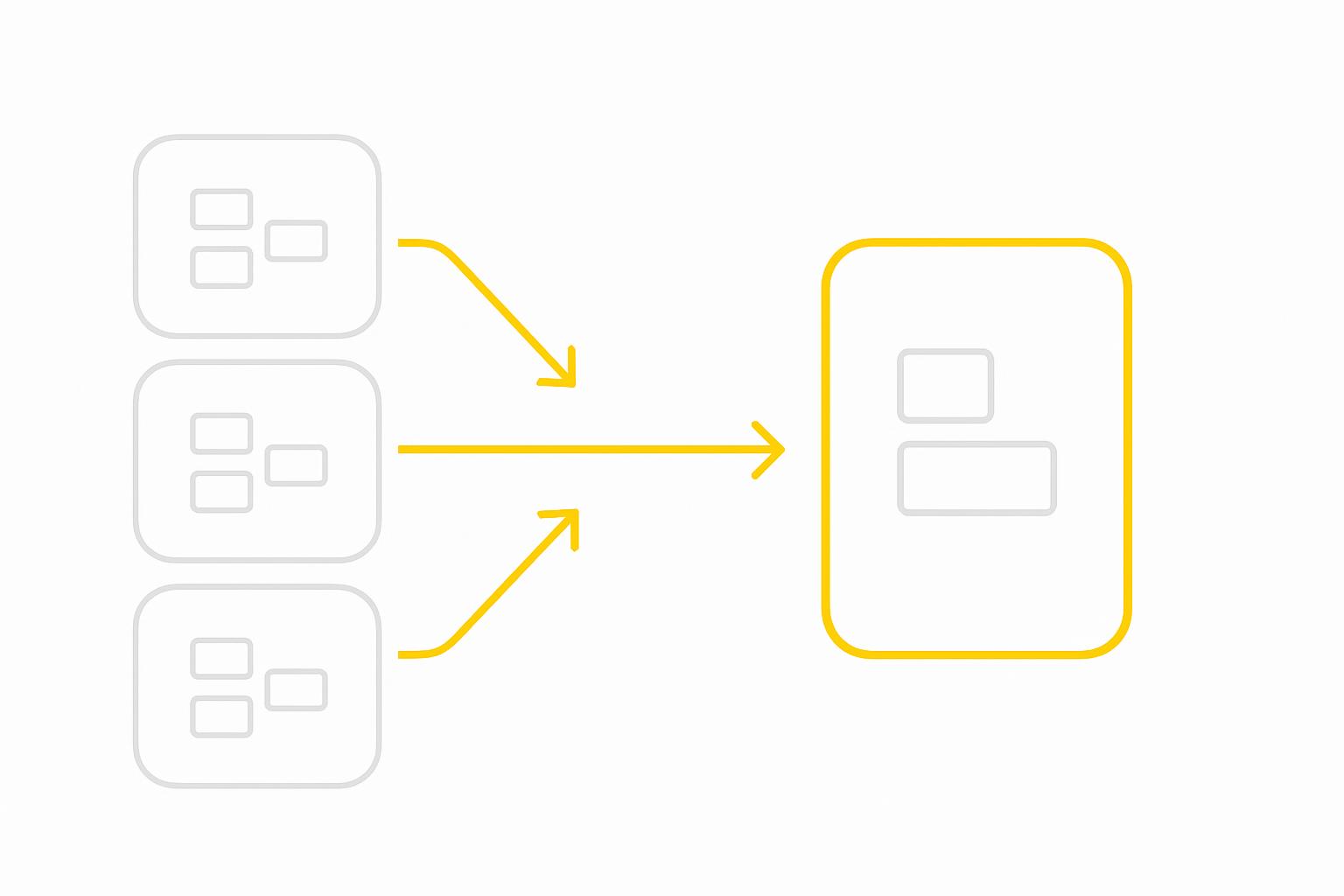 Three example input-output cards flowing into one output card, illustrating few-shot prompting