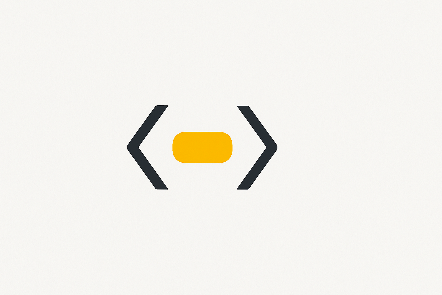 A charcoal opening angle bracket on the left and a closing angle bracket on the right framing a single amber rounded rectangle, illustrating content fenced inside a delimiter.