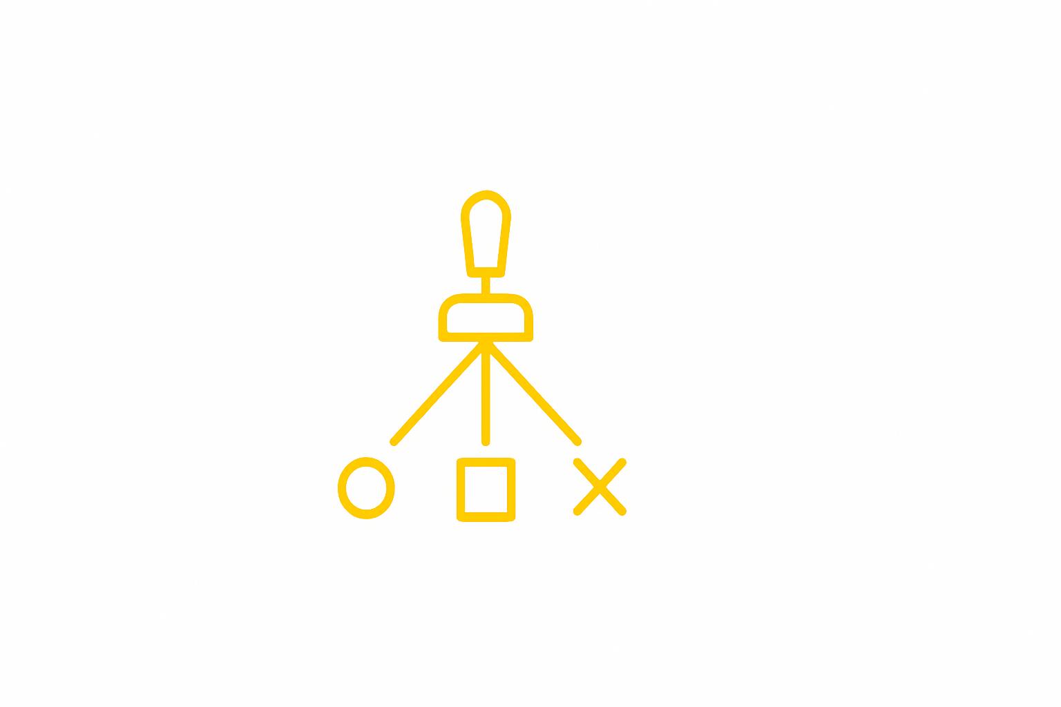 A single yellow line-art selector switch routing down to a circle, a square, and an X on a stark white minimalist poster, representing the four tool_choice modes