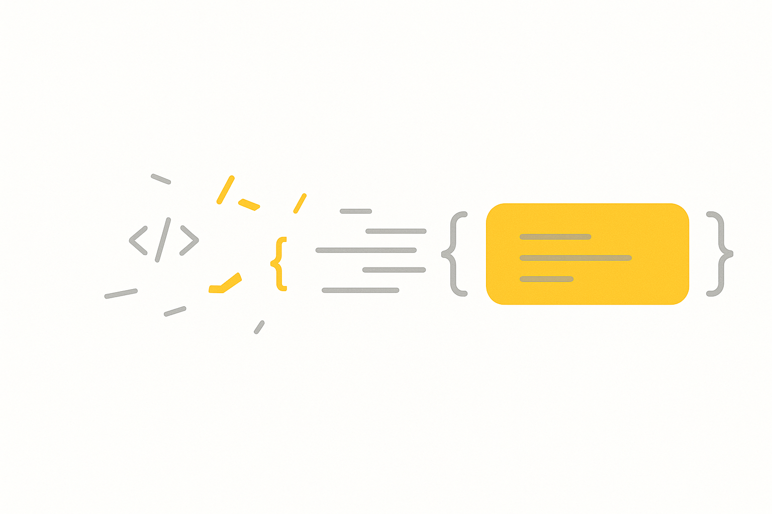 Streaming code fragments assembling into one complete tool-call block on a white background